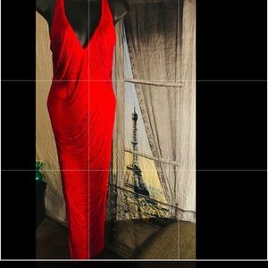 High end red ruffle dress with open back